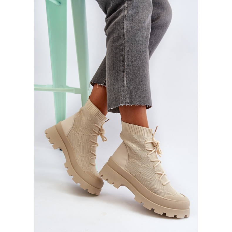 Botas tipo calcetín sin cordones para mujer Solime beige claro 1