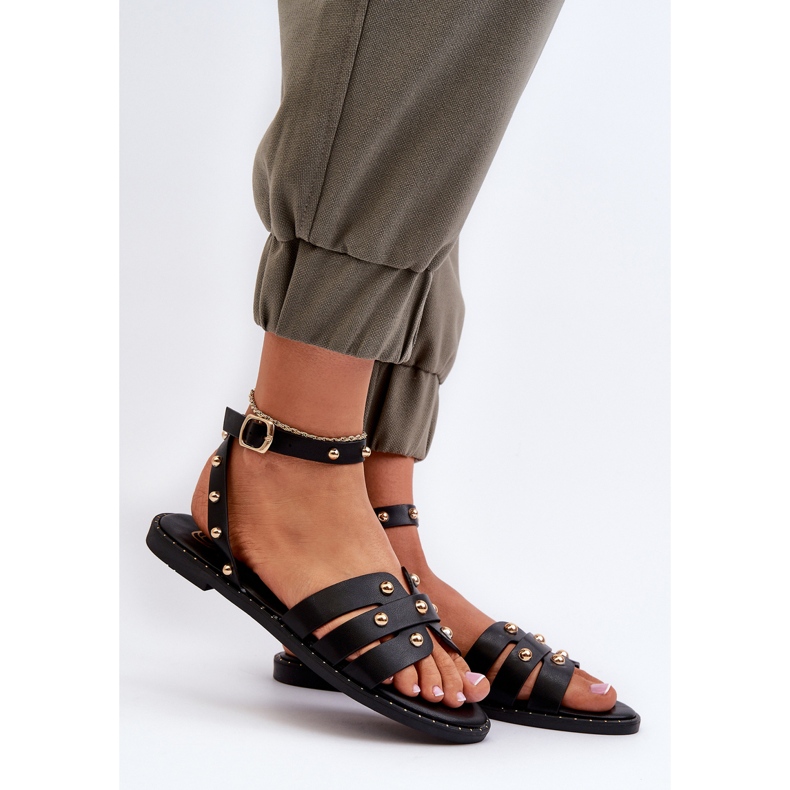 Sandalias Planas Mujer Ianaera Decoradas Negro 2