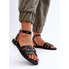 Sandalias Planas Mujer Ianaera Decoradas Negro 3