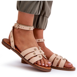 Sandalias planas decoradas para mujer en beige de Ianaera marrón 10