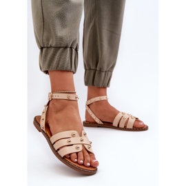 Sandalias planas decoradas para mujer en beige de Ianaera marrón 4