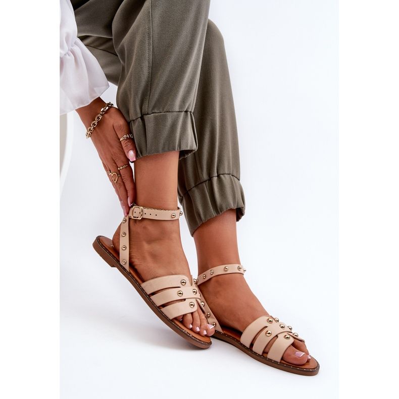 Sandalias planas decoradas para mujer en beige de Ianaera marrón 1