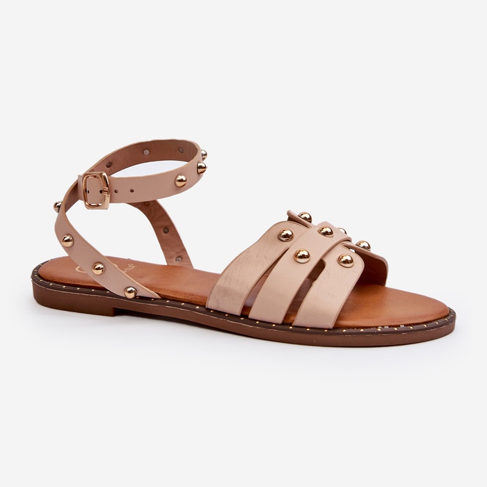 Sandalias planas decoradas para mujer en beige de Ianaera marrón 2