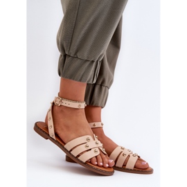 Sandalias planas decoradas para mujer en beige de Ianaera marrón 3
