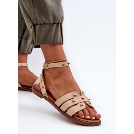 Sandalias planas decoradas para mujer en beige de Ianaera marrón 6
