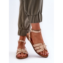 Sandalias planas decoradas para mujer en beige de Ianaera marrón 8