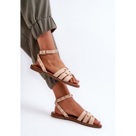Sandalias planas decoradas para mujer en beige de Ianaera marrón 9