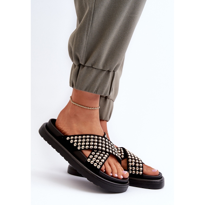 FG2 Chanclas de Mujer con Plataforma Decorada Negro Niraela 2