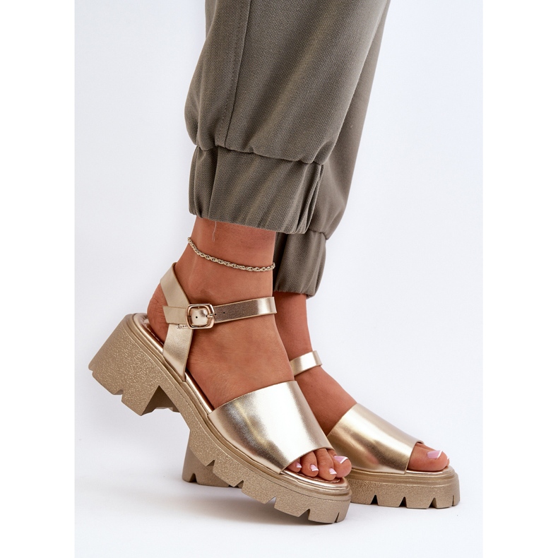 Sandalias de tacón grueso para mujer, dorado Dottiassa 2