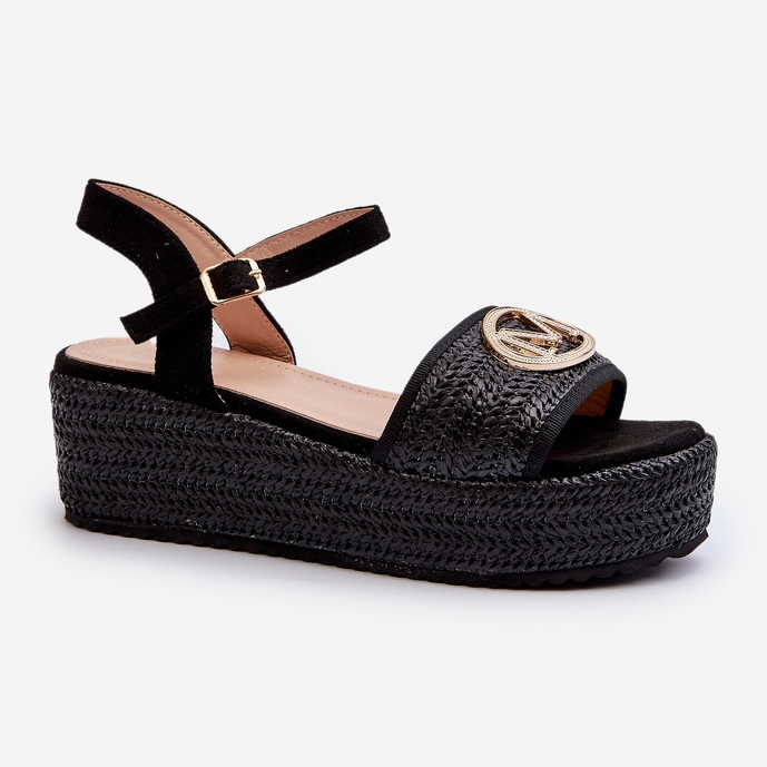 Sandalias De Mujer Con Cuña Y Trenza, Negro Esalena 2