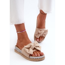 Chanclas de mujer con plataforma y lazo, beige Aflia 5