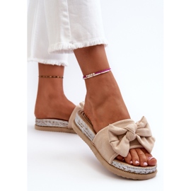 Chanclas de mujer con plataforma y lazo, beige Aflia 6