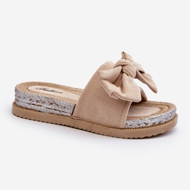 Chanclas de mujer con plataforma y lazo, beige Aflia 2