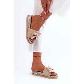 Chanclas de mujer con plataforma y lazo, beige Aflia 8