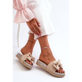 Chanclas de mujer con plataforma y lazo, beige Aflia 1