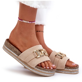 Chanclas Mujer Plataforma Con Adorno, Beige Vapireta 10
