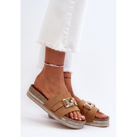 FK1 Chanclas de Mujer con Plataforma y Adorno Vapireta Camel marrón 4