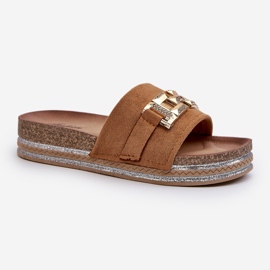 FK1 Chanclas de Mujer con Plataforma y Adorno Vapireta Camel marrón 3