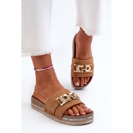 FK1 Chanclas de Mujer con Plataforma y Adorno Vapireta Camel marrón 6
