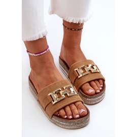 FK1 Chanclas de Mujer con Plataforma y Adorno Vapireta Camel marrón 9