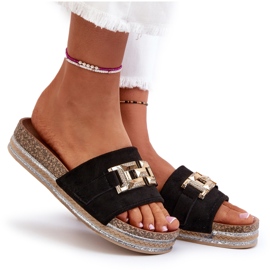 FK1 Chanclas de Mujer con Plataforma y Adorno, Vapireta Negra negro 10