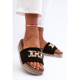 FK1 Chanclas de Mujer con Plataforma y Adorno, Vapireta Negra negro 4