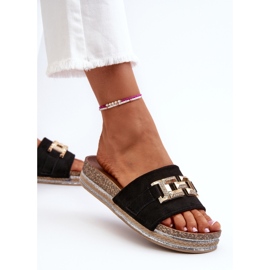 FK1 Chanclas de Mujer con Plataforma y Adorno, Vapireta Negra negro 6