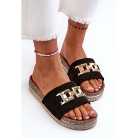 FK1 Chanclas de Mujer con Plataforma y Adorno, Vapireta Negra negro 8