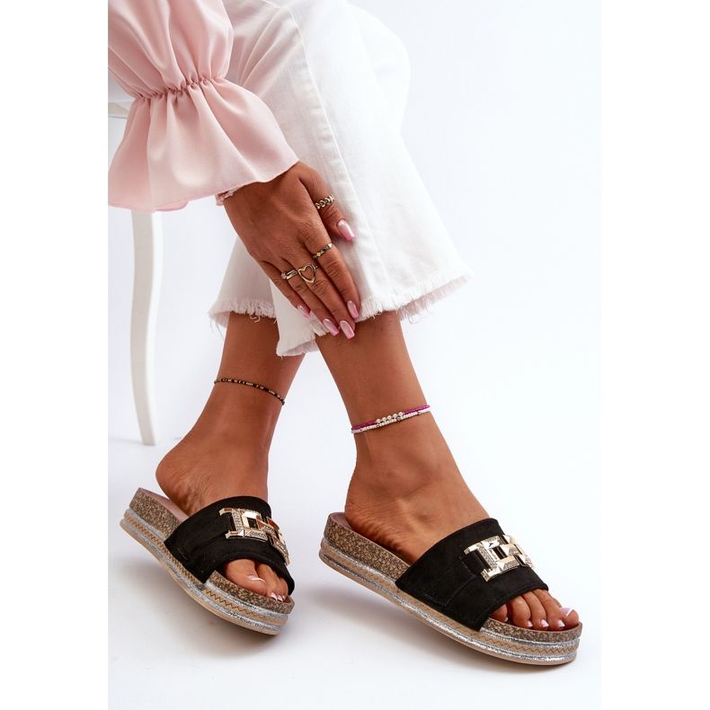 FK1 Chanclas de Mujer con Plataforma y Adorno, Vapireta Negra negro 1