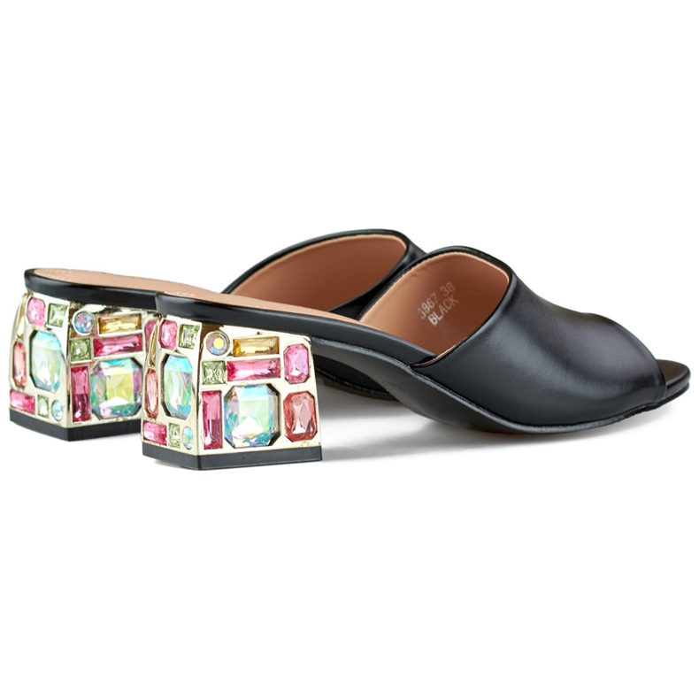 Chanclas de mujer negras con tacón bajo y cristales negro 1 Chanclas de mujer negras con tacón bajo y cristales negro 1