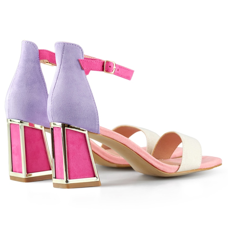 Sandalias de mujer rosa de tacón con cierre al tobillo 1