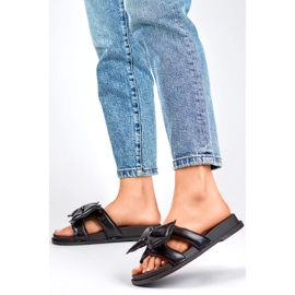 Pantuflas de mujer negras con lazo confeccionadas en ecopiel. negro 4