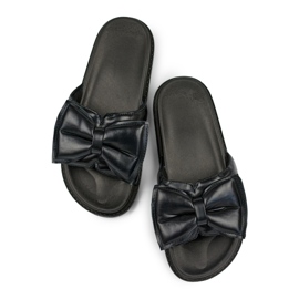 Pantuflas de mujer negras con lazo confeccionadas en ecopiel. negro 1