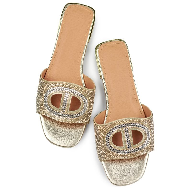 Pantuflas de mujer elegantes con tacón bajo y lentejuelas doradas. dorado 1