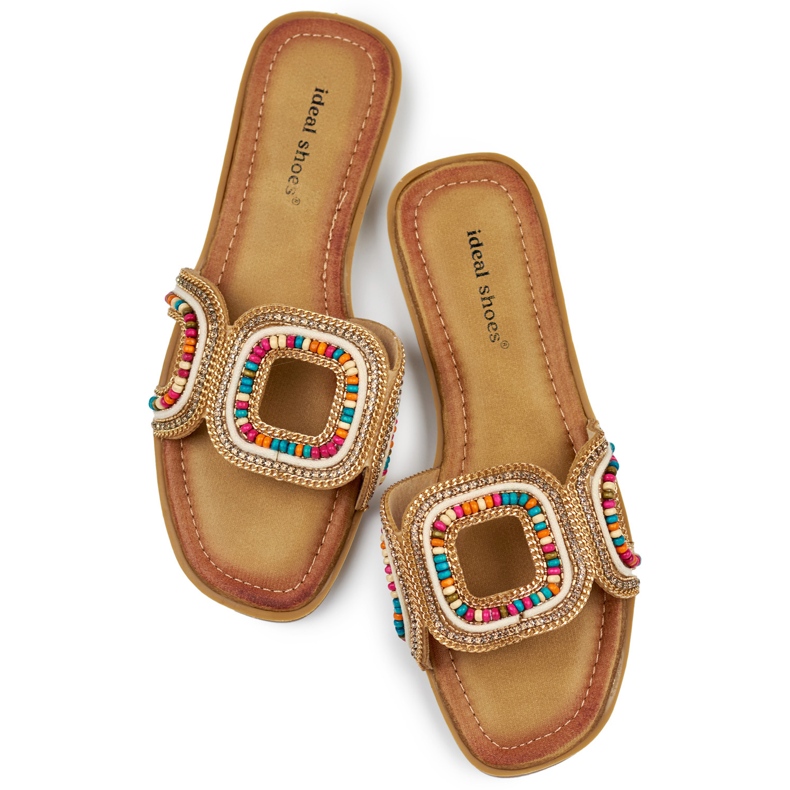Chanclas planas de mujer decoradas multicolor beige 1