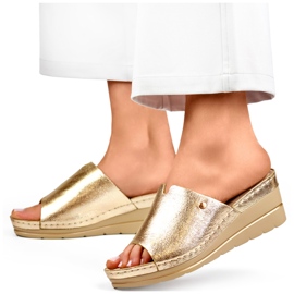 Sandalias cuña mujer cómodas doradas dorado 3