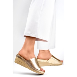 Sandalias cuña mujer cómodas doradas dorado 2