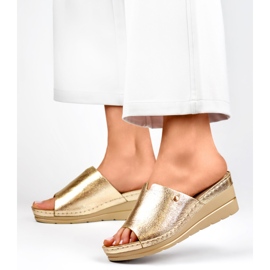 Sandalias cuña mujer cómodas doradas dorado 4