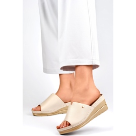Sandalias cuña mujer cómodas beige 4
