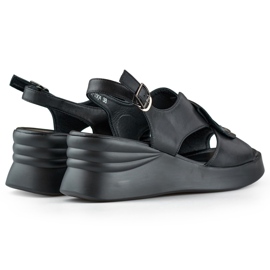 Sandalias cuña mujer cómodas piel natural color negro 1