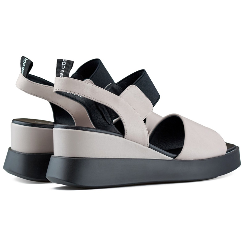 Sandalias de mujer de piel con cuña y elástico beige 1 Sandalias de mujer de piel con cuña y elástico beige 1