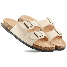 Pantuflas mujer color caramelo con dos hebillas marrón 2