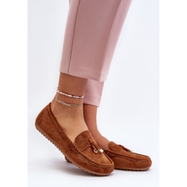 Mocasines Ontala clásicos de ante para mujer en color camel marrón 1