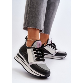 Deportivas Mujer Cuña y Plataforma con Purpurina Negro Rafani 3