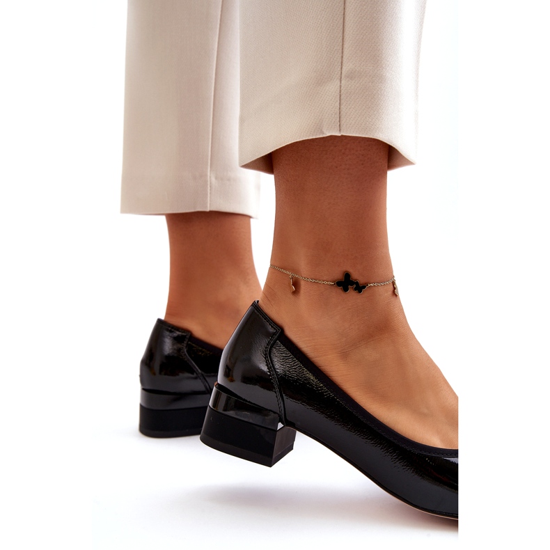 Vinceza Salón de charol con lazo sobre bloque, negro 5