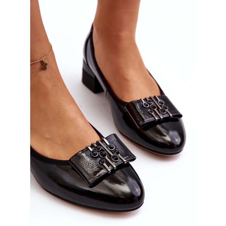 Vinceza Salón de charol con lazo sobre bloque, negro 3