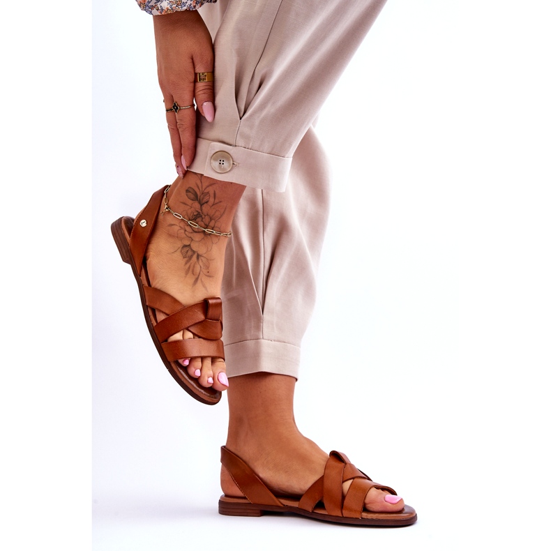 Zazoo Cómodas sandalias sin cordones de cuero marrón Kayla 4