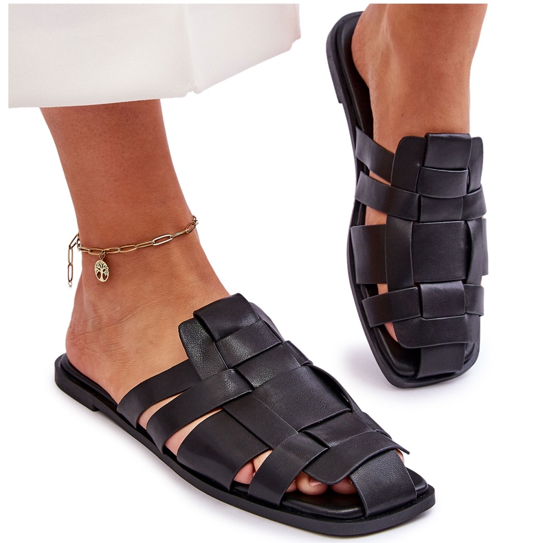 Zapatillas de cuero ecológica de mujeres negras negro 5