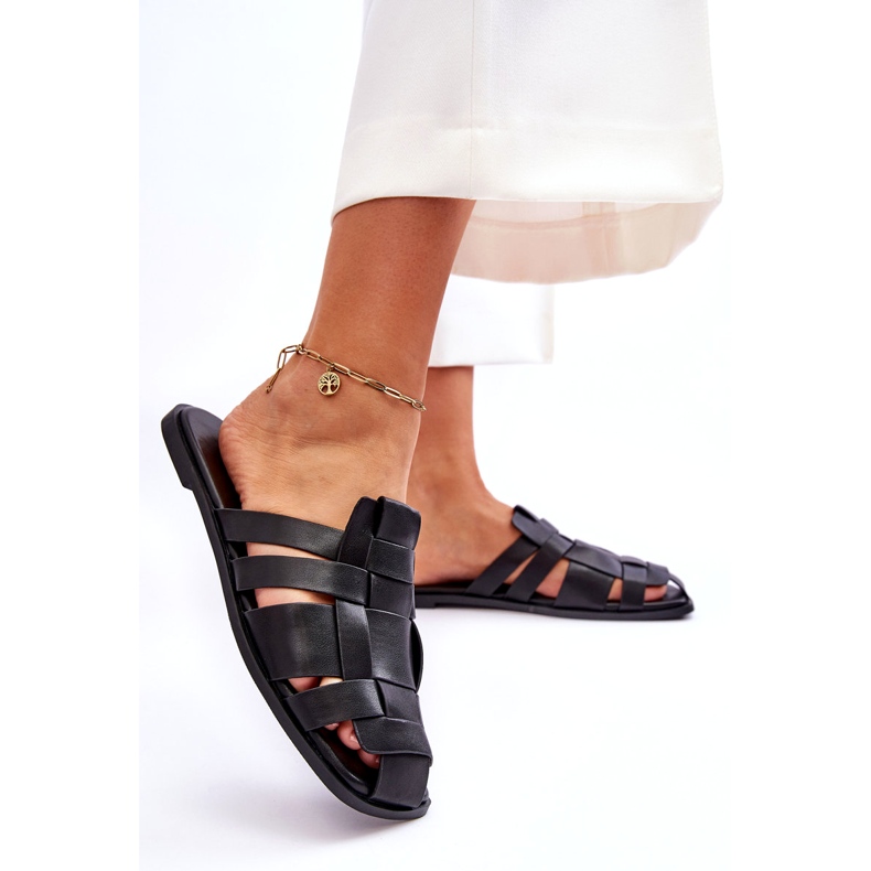 Zapatillas de cuero ecológica de mujeres negras negro 4