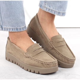 Zapatos de piel ante mocasines slip-on de mujer beige Filippo DP6045 3